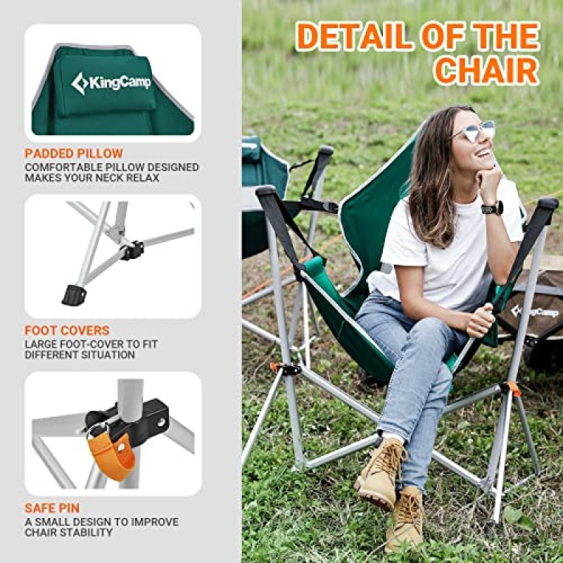 KingCamp 해먹 캠핑 의자 뒷마당 잔디밭 해변 캠프 외부 실내 성인을 위한 스윙 안락의자 휴대용 안락 의자 접이식 의자 운반용 가방 컵 홀더(녹색/회색)가 포함된 최대 264lbs 유지