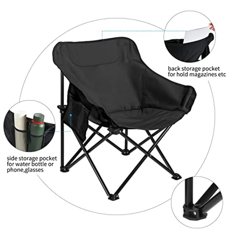 캠핑 의자 잔디 의자 휴대용 의자 지원 265lbs, 접이식 의자는 4초 안에 설정 가능, 운반용 가방이 포함된 배낭용 의자, 검정색 2개