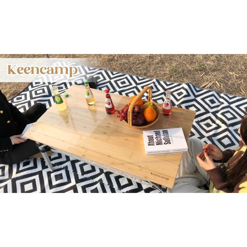Keencamp 대나무 접이식 캠핑 테이블 휴대용 가방 포함 헤비 듀티 176 lbs 여행 피크닉 해변 야외 및 실내 4-6명을 위한 조절 가능한 높이 접이식 테이블