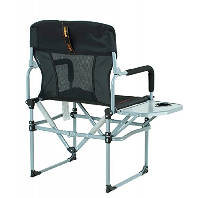 iClimb 헤비듀티 컴팩트 캠핑 접이식 메쉬 의자(사이드 테이블과 손잡이 포함)