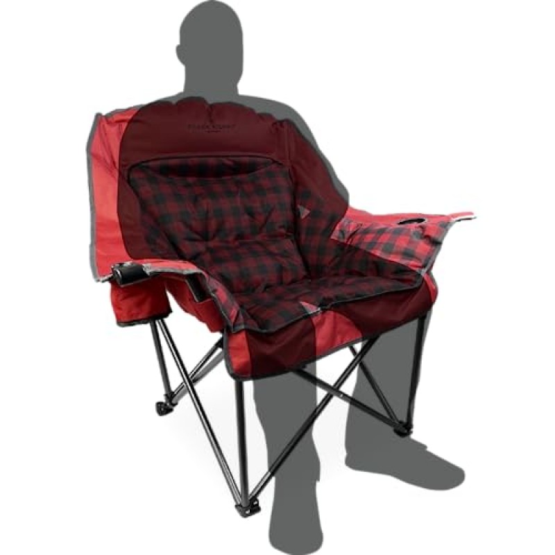 블랙 시에라 컴포트 클라우드 디럭스 XL 패딩 캠핑 의자, 컵 홀더 및 캐리백이 포함된 특대 접이식 의자, 400파운드를 지원하는 튼튼한 야외 휴대용 의자, 특대 캠프, 파티오 또는 데크 의자