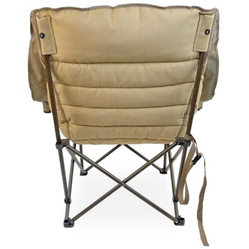 블랙 시에라 XL 패딩 처리된 특대 캠핑 의자, 내구성이 뛰어난 접이식 의자, 컵 홀더 및 휴대 가방 포함, 접이식 야외 가구, 내구성이 뛰어난 잔디 의자 지지대 400lbs(Traditions Tan)