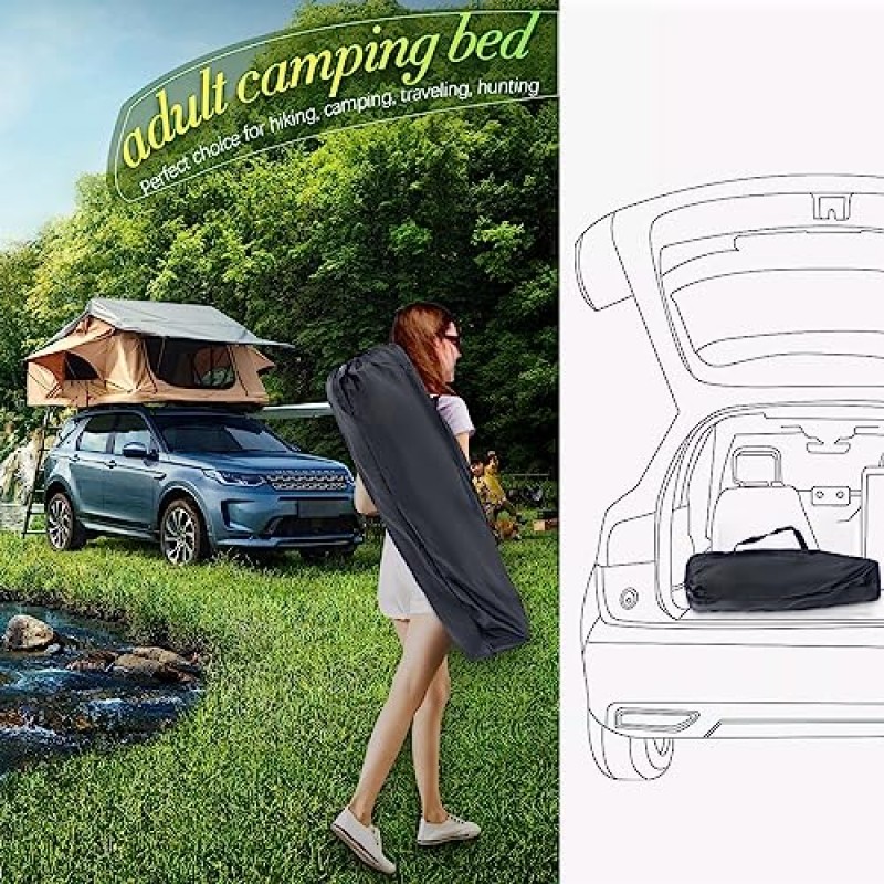 KAKO 성인용 캠핑 침대, 접이식 캠핑 침대, 성인용 휴대용 침대, 성인용 캠핑 침대 헤비 듀티 600 Lbs(최대 부하) 휴대용 가방이 포함된 접이식 캠프 침대