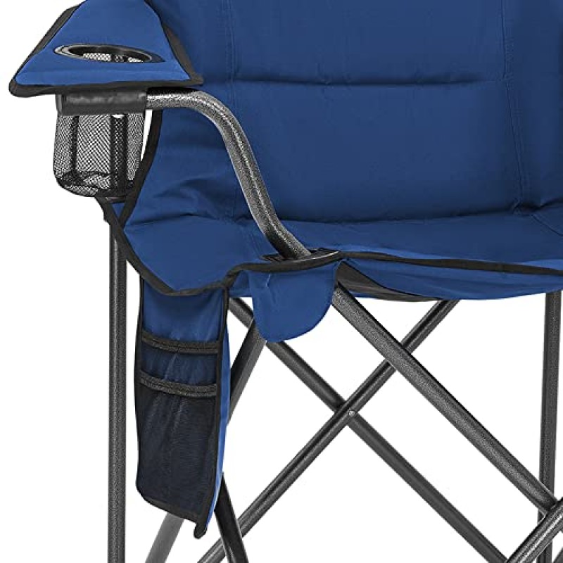 KingCamp 대형 헤비 듀티 캠핑 의자 2팩, 패딩 처리된 소형 접이식 휴대용 의자, 쿨러 컵 홀더 포함 야외 스포츠용 사이드 포켓 ​​잔디밭 뒷마당 배낭 300lbs 지원, 파란색