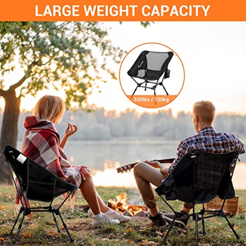 Sportneer 휴대용 접이식 야외 캠핑 의자 높이 조절 가능 성인용 경량 캠프 의자 접이식 컴팩트 배낭 캠핑용 접이식 의자 캠핑 하이킹 피크닉 외부(2, 블랙)