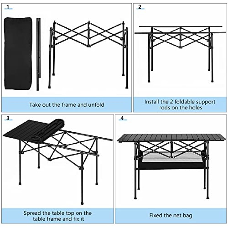 BTY 접이식 캠핑 테이블, 4.7피트 대형 휴대용 접이식 롤업 캠프 피크닉 캠핑 사이드 테이블(야외 캠핑, 피크닉, 낚시, 바베큐용 보관 가방 및 운반 가방 포함)