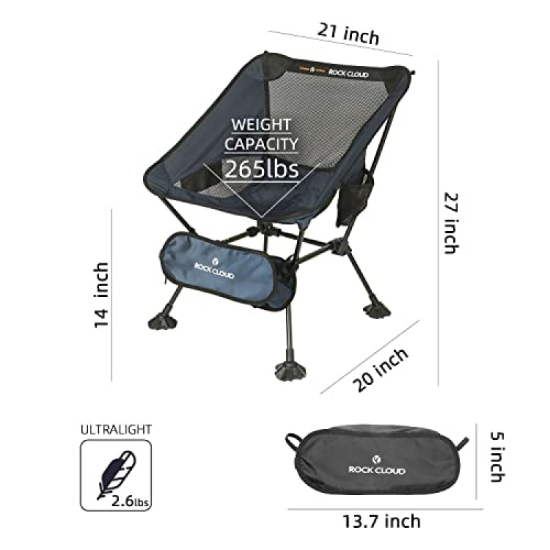ROCK CLOUD 2 팩 휴대용 캠핑 의자 초경량 접이식 의자 야외 캠프 하이킹 배낭 여행 잔디 해변 스포츠, 네이비