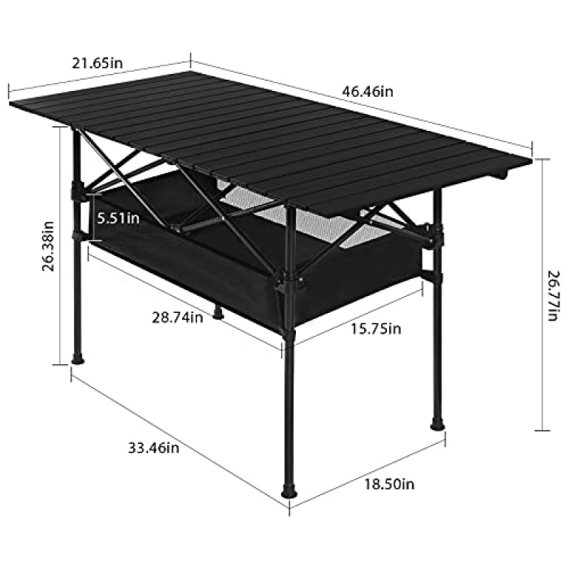 LIANTRAL 캠핑 테이블, 메쉬 보관 가방이 포함된 휴대용 알루미늄 롤업 피크닉 배낭 테이블, 46.5