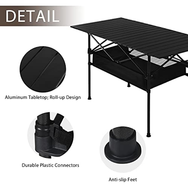 LIANTRAL 캠핑 테이블, 메쉬 보관 가방이 포함된 휴대용 알루미늄 롤업 피크닉 배낭 테이블, 46.5