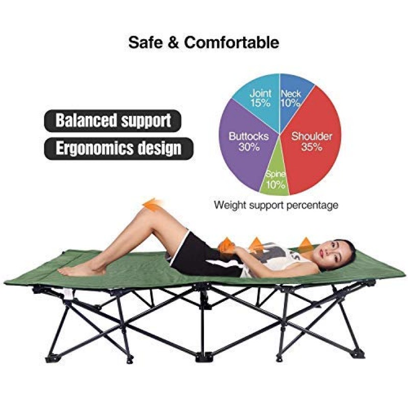 REDCAMP 성인용 대형 캠핑 침대 최대 500lbs, XL 대형 수면 침대 33' 캠프 사무실용 휴대용 엑스트라 와이드 수면 침대, 녹색
