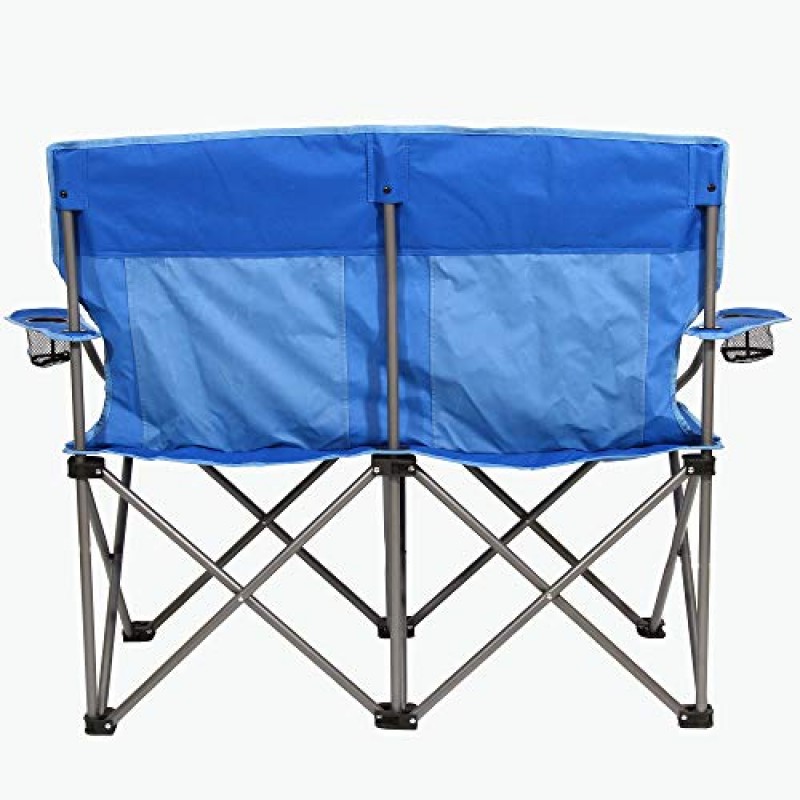 Kamp-Rite 휴대용 2인용 접이식 접이식 야외 파티오 잔디밭 해변 의자, 캠핑 장비, 테일게이트 및 스포츠용, 500LB 용량, 2톤 블루