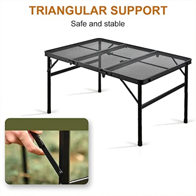 MIGOSEN 캠핑 테이블, 메쉬 데스크탑이 있는 접이식 그릴 테이블, 피크닉, 캠핑, 바비큐용 조절 가능한 높이 접이식 테이블(23.6