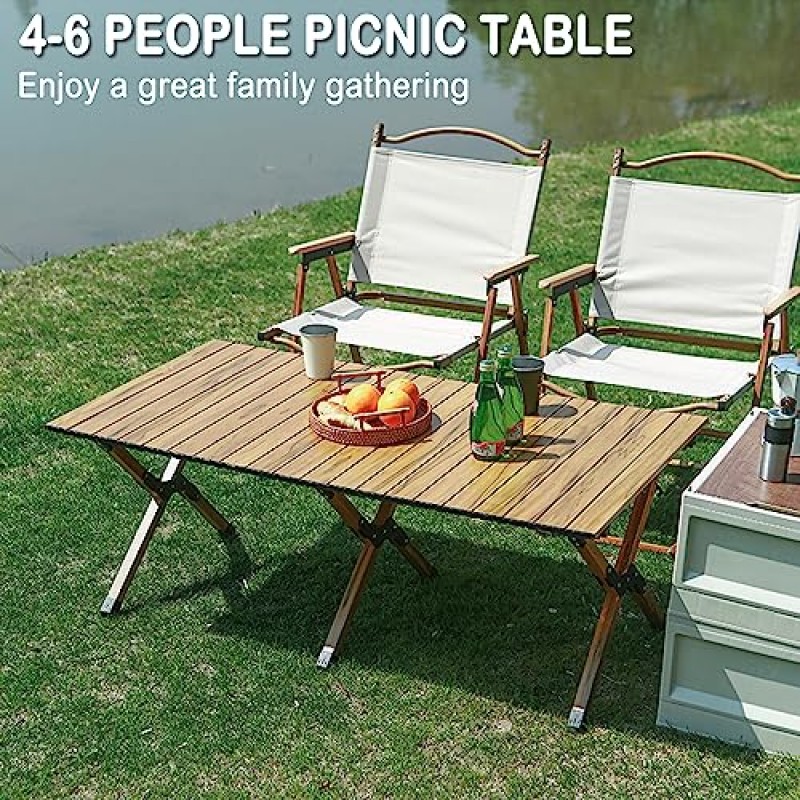 ROSAYHII 4피트 알루미늄 캠핑 테이블, 휴대용 가방이 포함된 낮은 높이 접이식 롤업 테이블, 실내 및 실외 파티, 여행, 바베큐 및 하이킹을 위한 휴대용 테이블