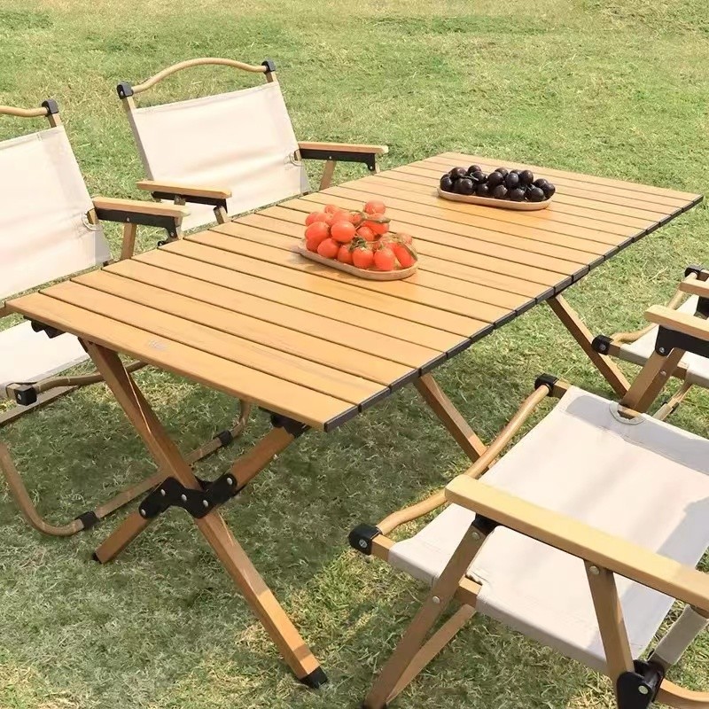 ROSAYHII 4피트 알루미늄 캠핑 테이블, 휴대용 가방이 포함된 낮은 높이 접이식 롤업 테이블, 실내 및 실외 파티, 여행, 바베큐 및 하이킹을 위한 휴대용 테이블