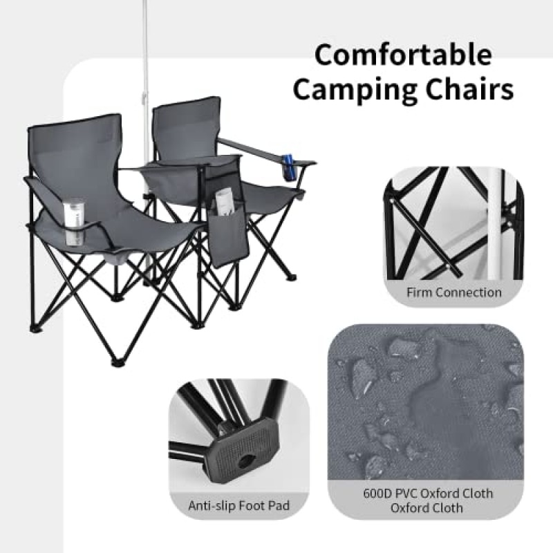 ReunionG 접이식 캠핑 의자, 60D x 20.5W x 35H 인치, 회색
