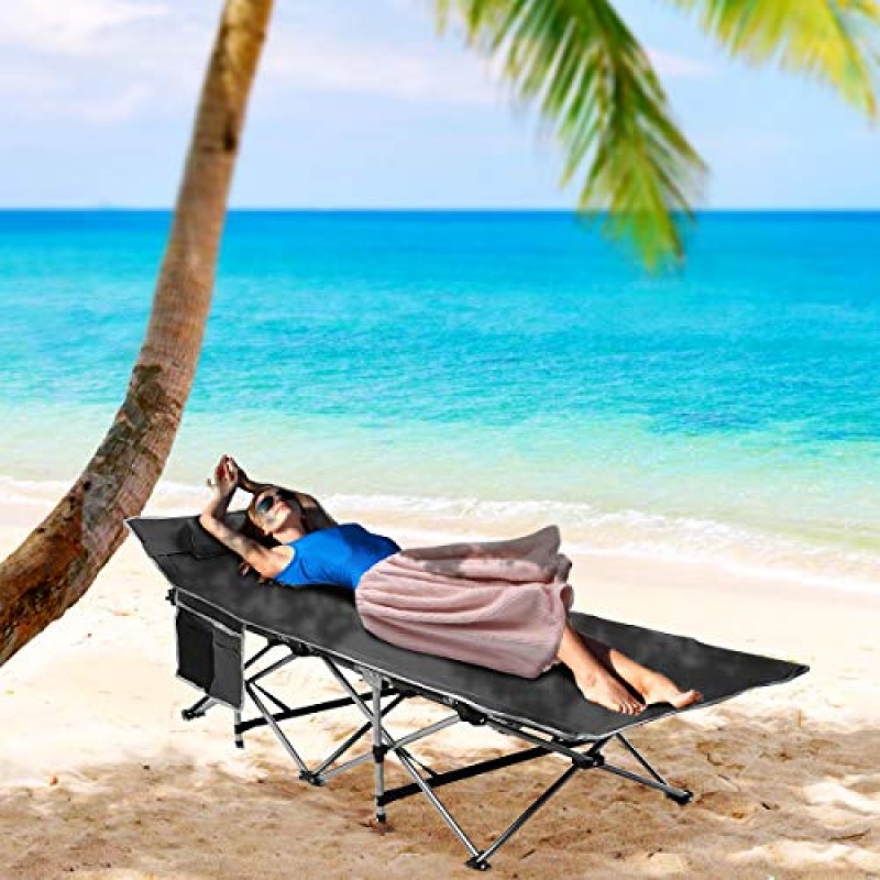 Zone Tech 접이식 야외 여행용 침대 - 클래식 그레이 프리미엄 품질의 경량 휴대용 헤비 듀티 성인 및 어린이용 여행용 침대(대형 포켓 포함) - 하이킹, 캠핑 및 야외 활동에 적합