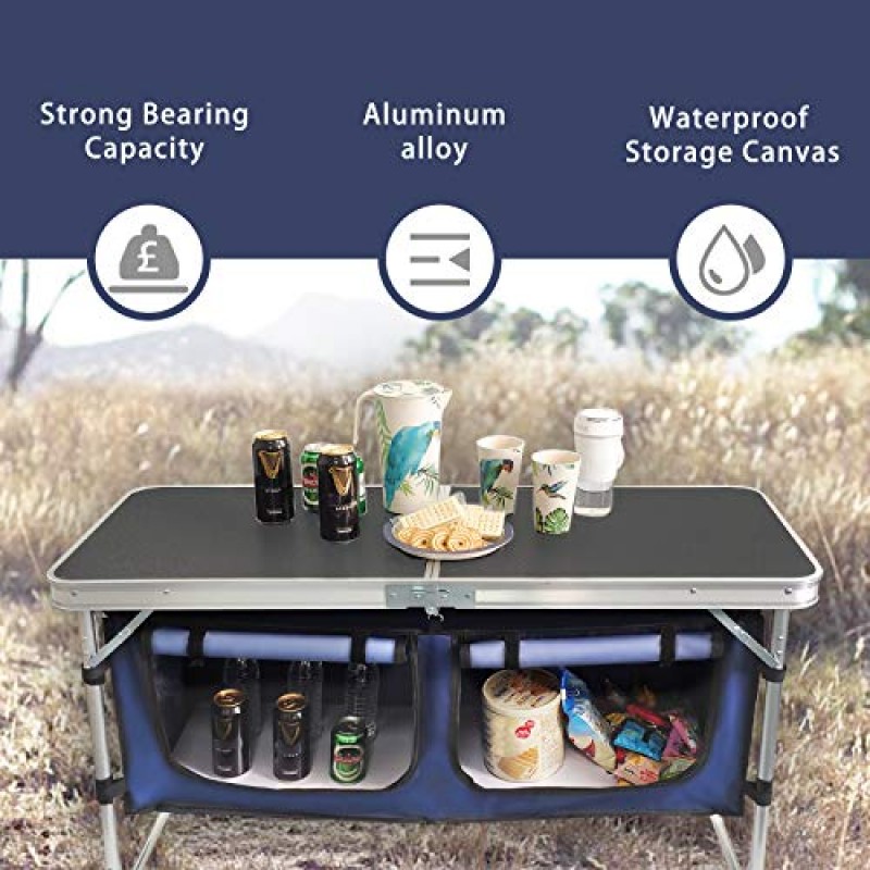 HiEthan 캠핑 접이식 테이블 - 야외 활동을 위한 보관 기능을 갖춘 휴대용 경량 테이블입니다. 캠프, 피크닉, 바비큐에 적합합니다.