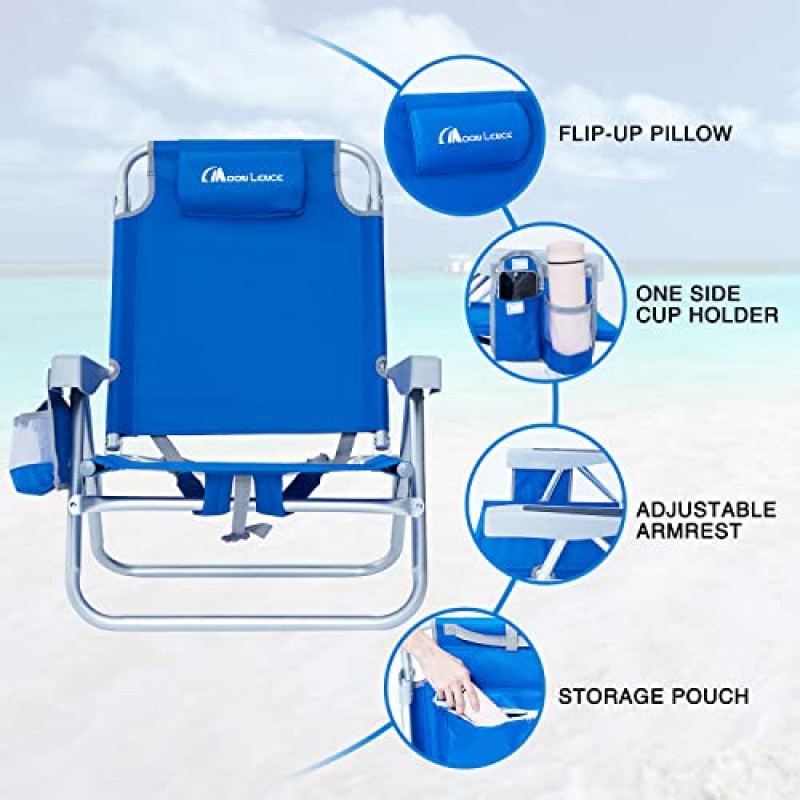 MOON LENCE 접이식 비치 의자(5개 위치) 높은 안락 의자 캠프, 야외, 여행용 수건 막대가 있는 경량 휴대용 배낭 의자