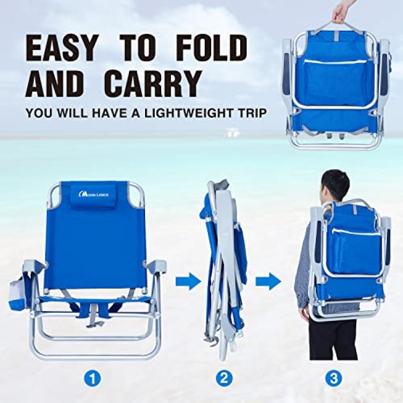 MOON LENCE 접이식 비치 의자(5개 위치) 높은 안락 의자 캠프, 야외, 여행용 수건 막대가 있는 경량 휴대용 배낭 의자