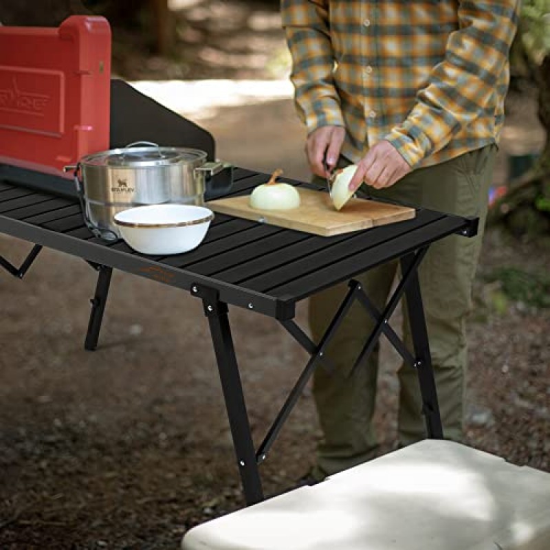 FAIR WIND 야외 테이블 접이식 휴대용 경량 알루미늄 캠핑 테이블, 조절 가능한 다리 포함 대형 캠프 테이블, 운반용 가방 포함, 4-6인용