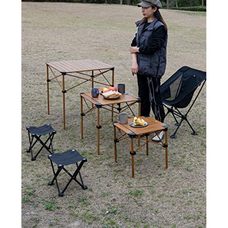 iClimb 경량 안정 Alu. 캠핑 피크닉 뒷마당 바베큐 캠프 주방용 휴대용 가방이 포함된 접이식 사각형 테이블 롤업 탑(자연, M)