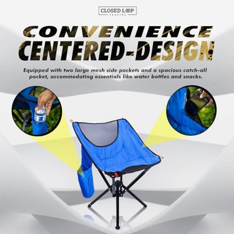폐쇄 루프 거래 야외 접이식 의자 | 경량, 컴팩트, 휴대용 디자인(보관용 가방 포함) | 캠핑, 낚시, 잔디밭 및 해변을 위한 빠른 설치, 내구성 및 편안한 의자(파란색)
