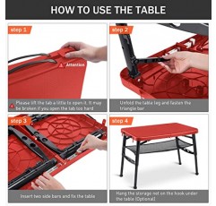 소형 접이식 캠핑 테이블 휴대용 - 접을 수 있는 의자와 메쉬 레이어가 있는 조절 가능한 높이 테이블 야외 하이킹 캠프 바베큐 피크닉 해변을 ​​위한 운반 손잡이가 있는 경량 빨간색 접이식 테이블