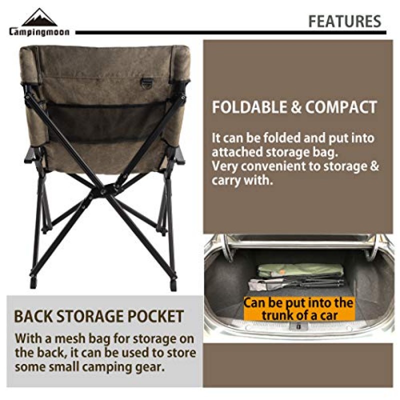 CAMPINGMOON 접이식 코튼 캔버스 캠프 파이어 모닥불 오픈 파이어 구덩이 캠핑 의자 로우 스타일 의자 카키 F-1003C-K