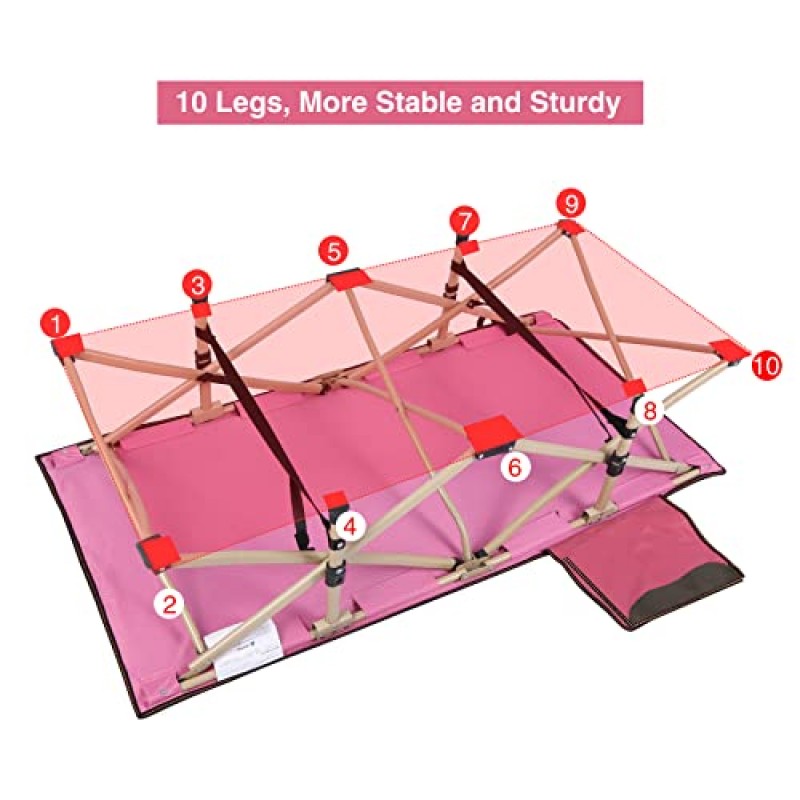 RedSwing 유아용 침대 접이식 접이식, 견고한 휴대용 어린이 소녀 캠핑 침대 실내 실외, 사용하기 쉬운, 53'x26' 핑크