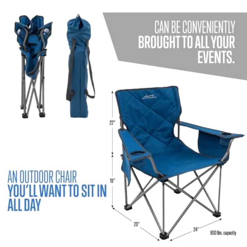 메쉬 컵 홀더와 포켓이 있는 성인용 ALPS 등산 킹콩 캠핑 의자, 컴팩트한 접이식 강철 프레임으로 내구성과 신뢰성이 보장됩니다.