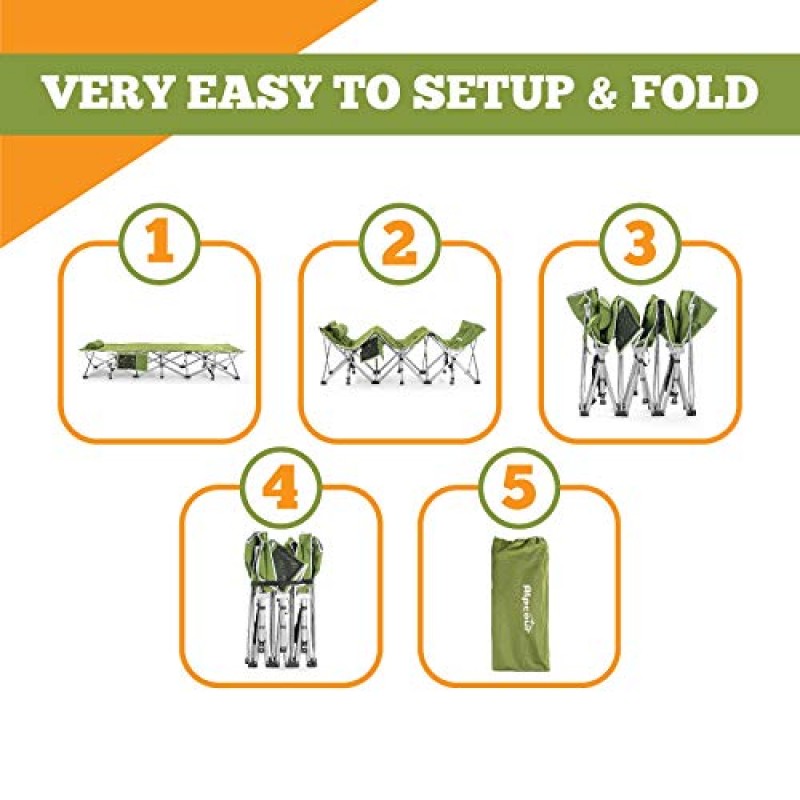 Alpcour 접이식 캠핑 간이 침대 – 실내 및 실외 사용을 위한 베개가 포함된 가방에 들어 있는 매우 강력한 1인용 소형 접이식 침대 – 디럭스 편안하고 견고한 추가 디자인으로 성인 및 어린이 최대 440파운드 수용 가능