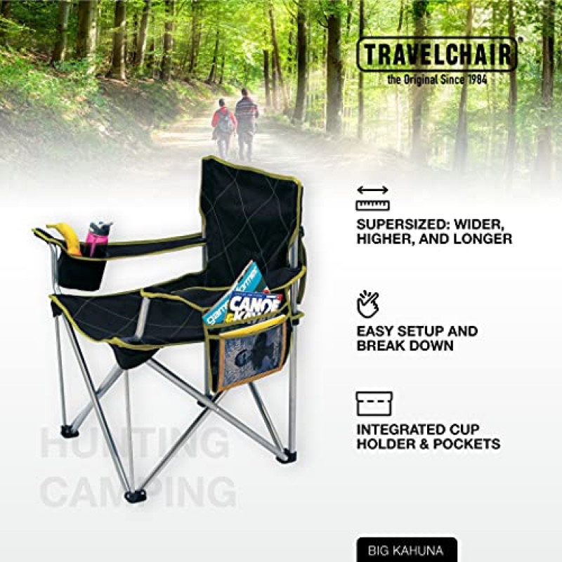 TravelChair 빅 카후나 의자, 초대형 캠핑 의자, 800파운드 용량, 검정색, 단일 사이즈(599)