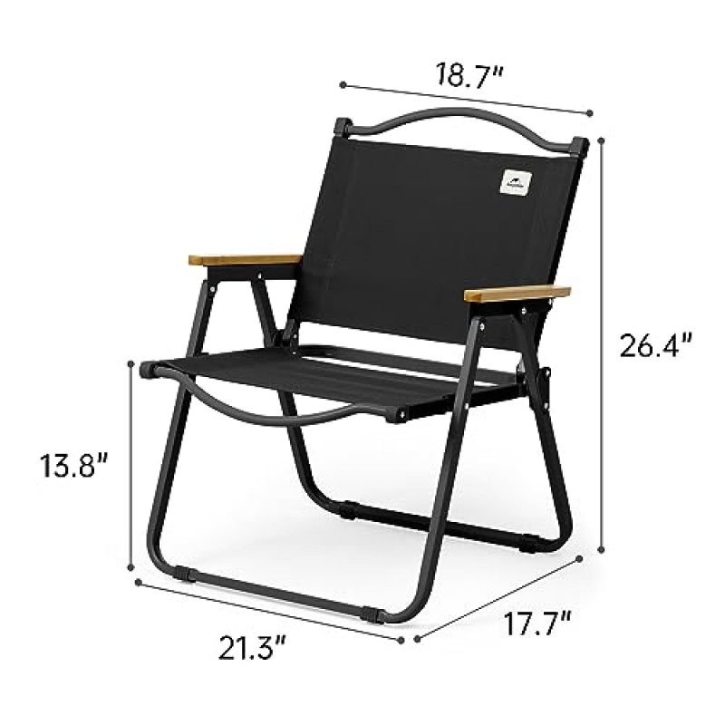 Naturehike Kermit 캠핑 의자, 단단한 나무 팔걸이가 있는 접이식 파티오 의자 잔디 의자, 265 LBS 지원, 캠핑 하이킹 피크닉을 위한 헤비 듀티 비치 의자