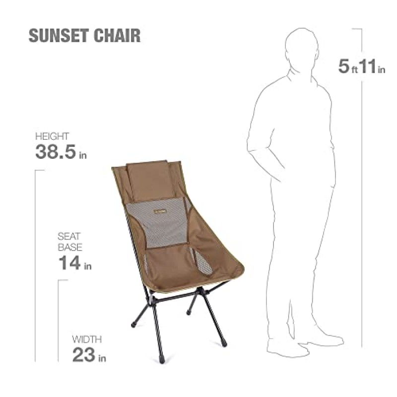 Helinox Sunset Chair 경량, 하이백, 컴팩트, 접이식 캠핑 의자, 코요테 탄, 포켓 포함