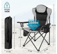 ABSCONDO 캠핑 의자, 무거운 사람들을 위한 캠핑 의자, 외부용 접이식 의자 컵 홀더 및 쿨러 백이 있는 야외 접이식 의자, 최대 350lbs를 지원하는 캠프 의자(2개, 검정색)
