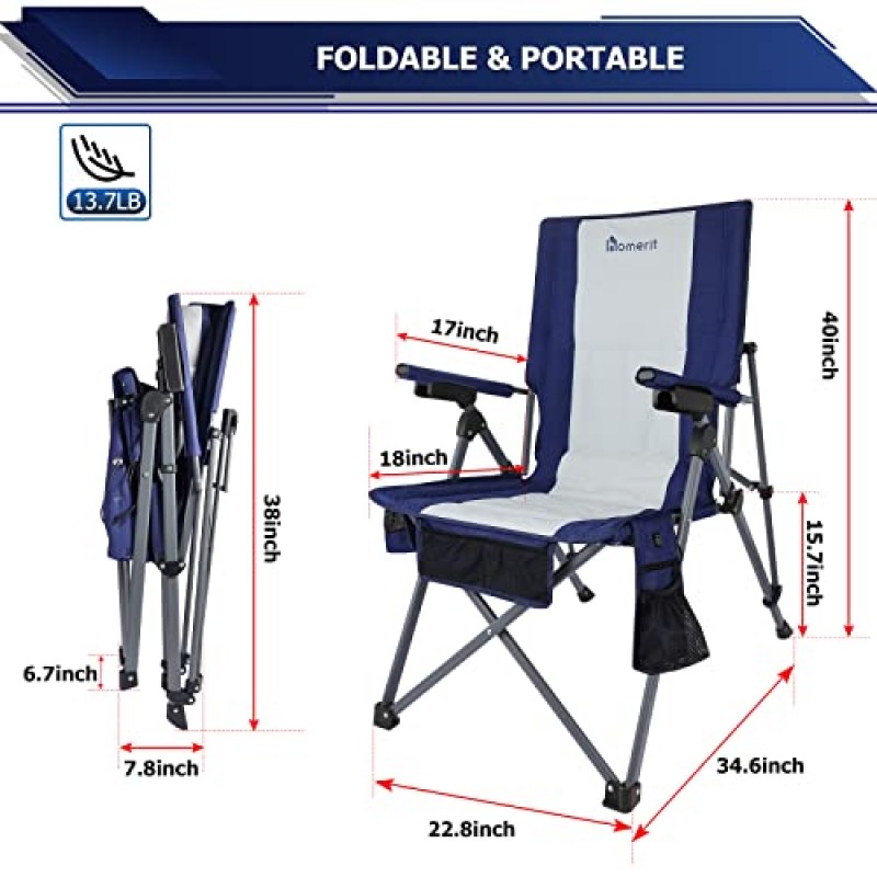 12V 16000mAh 배터리 팩이 포함된 HoMerit 가열식 휴대용 캠핑 의자, 따뜻한 시트 가열식 야외 스포츠 의자, 캠핑, 피크닉, 해변용 헤비 듀티 접이식 캠프 시트, 포켓 5개 및 여행 가방 포함