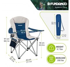 FUNDANGO 야외용 접이식 의자, 허리 등받이가 있는 성인용 캠핑 의자, 잔디 의자 접이식 쿼드 암 의자(캐리 백 포함), 대형, 블루/베이지