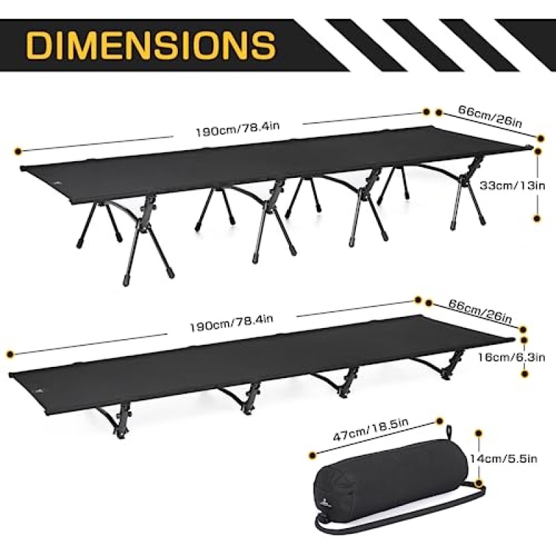 다리 확장기가 있는 TOMSHOO 캠핑 침대 성인용 휴대용 접이식 침대 440 Lbs 경량 높이 조절 가능 슬리핑 침대 텐트, 야외, 하이킹, 여행, 해변, 사무실 낮잠 지원