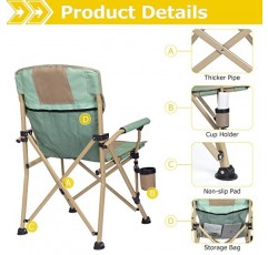 패딩 처리된 단단한 팔걸이가 있는 XGEAR 캠핑 의자, 컵 홀더가 있는 견고한 접이식 캠프 의자, 보관 포켓 휴대용 가방 포함, 최대 400파운드 지원(1-그린)