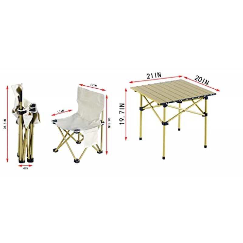 BAISRGS 성인 야외 캠핑 의자, 피크닉 테이블 및 의자 세트, 접이식 및 휴대 용이, 캠핑, 야외 생존, 여행, 정원에 적합 (3PCS)