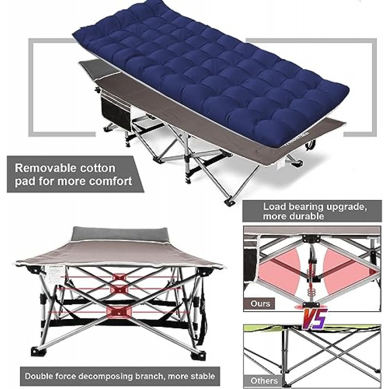 Nictemaw 캠핑 침대, 편안한 매트리스 포함 900 LBS 듀티 더블 레이어 옥스포드 야외/사무실/가정용 경량 휴대용 접이식 침대, 회색