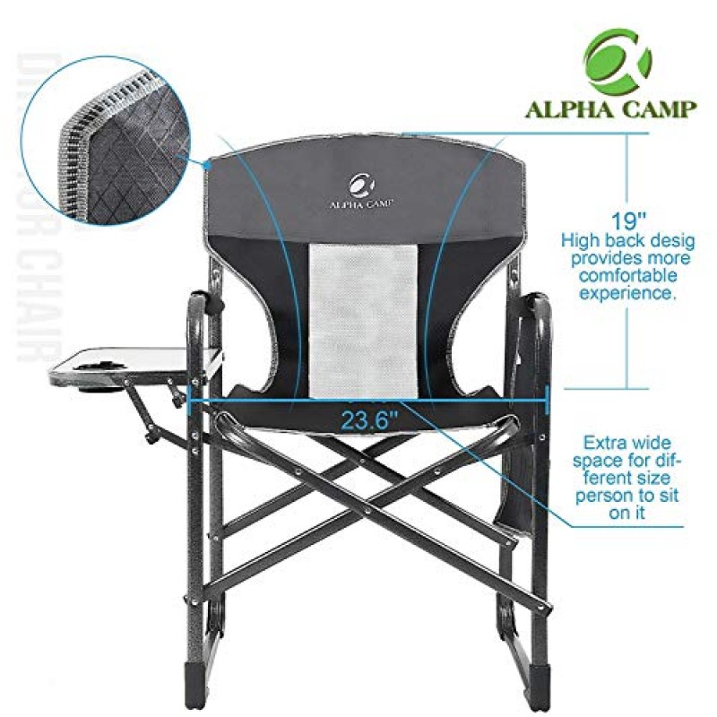 ALPHA CAMP 대형 캠핑 디렉터 의자 헤비 듀티 프레임 접이식 안락 의자 사이드 테이블 포함, 300파운드 지원