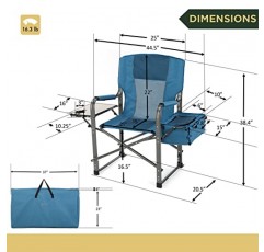 ARROWHEAD 야외 접이식 감독 의자(사이드 테이블 및 통합 쿨러 포함), 컵 홀더, 보관 파우치, 최대 450lbs 지원, 휴대용 케이스, 강철 프레임, 고급 900D 캔버스, 블루(KKS0293U)