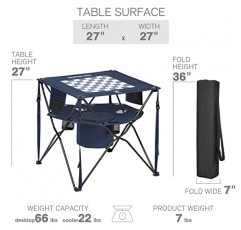 쿨러가 포함된 EVER ADVANCED 접이식 테일게이팅 테이블, 야외, 해변, 하이킹 및 테일게이팅을 위한 컵 홀더 및 휴대용 가방이 포함된 휴대용 캠핑 피크닉 테이블, 블루