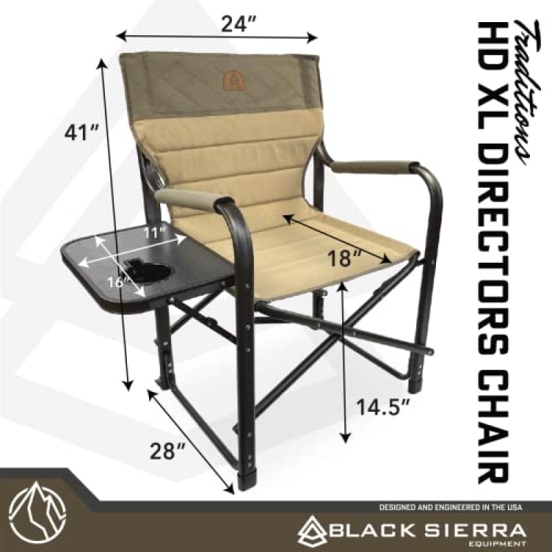 헤비듀티 캠핑 디렉터 의자, 컵 홀더와 사이드 테이블이 있는 특대 접이식 의자, 하이백 지원이 포함된 블랙 시에라 야외용 데크 의자, 300파운드를 지원하는 스틸 휴대용 XL FOLD 어웨이 캠프 의자