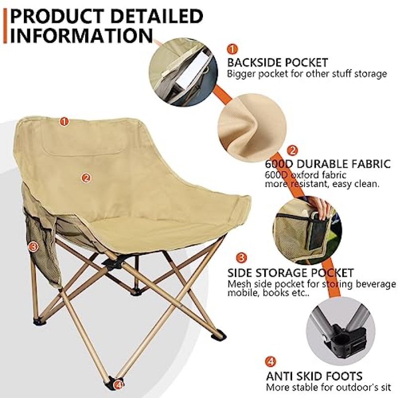 소형 휴대용 야외 캠핑 의자, 더 넓고 더 큰 크기의 접이식 의자, 성인용 좌석을 위한 보다 안정적인 접이식 의자, 하이킹, 캠핑, 낚시, 바베큐, RV 등에 좋습니다. 2개 세트