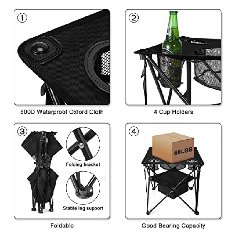 G4Free 캔버스 캠핑 테이블 야외, 피크닉, 해변, 바베큐, 요리, 축제, 실내, 사무실을 위한 4개의 음료 홀더 및 보관 가방이 있는 휴대용 뒷문 테이블