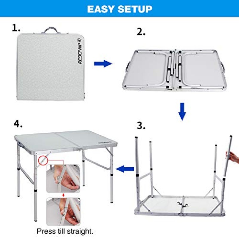 REDCAMP 접이식 캠핑 테이블, 3피트 휴대용 알루미늄 야외 접이식 테이블 캠프 테이블 피크닉 요리 해변을 위한 조절 가능한 높이 경량