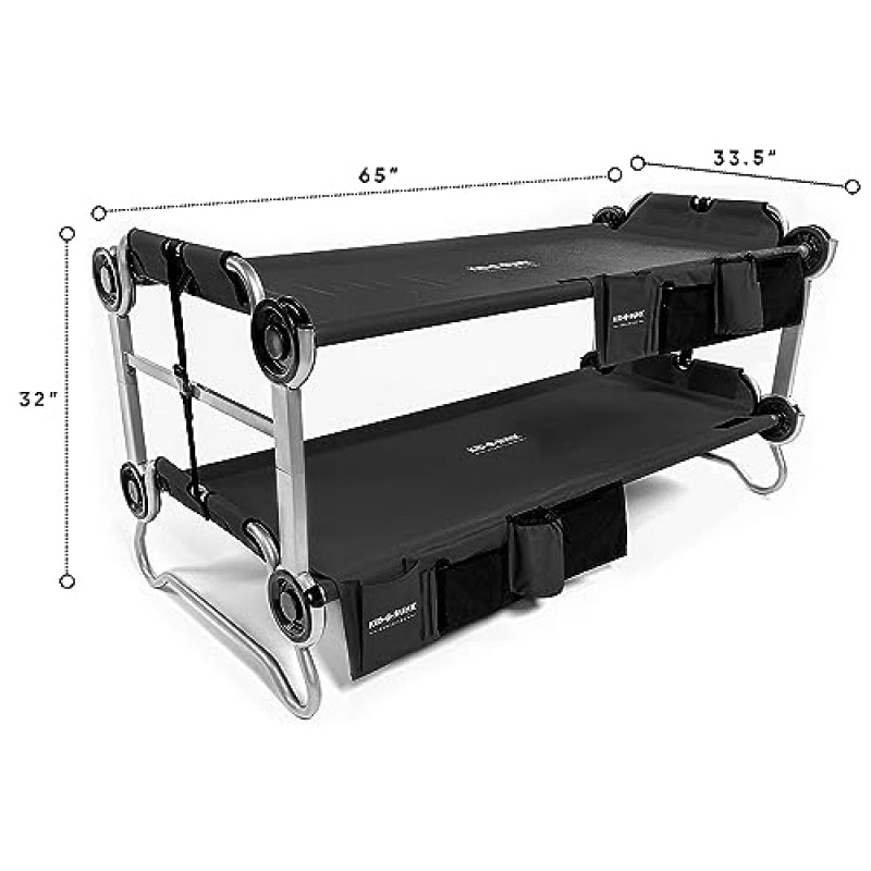 Disc-O-Bed 청소년 Kid-O-Bunk 2인용 벤치 이층 더블 이층 침대 유아용 침대(야외 캠핑 여행용 측면 정리함 2개 및 휴대용 가방 포함), 블랙