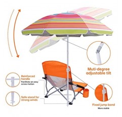Funcode 비치 의자, UPF 50+ 조절식 우산이 포함된 성인용 캠핑 의자.(오렌지-1)
